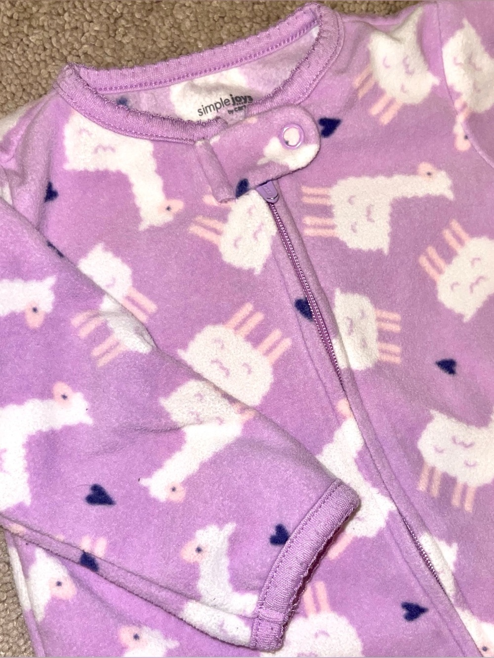Carter’s Fleece Purple Llama Sleeper with Two-Way Zipper | Size 3-6 Months